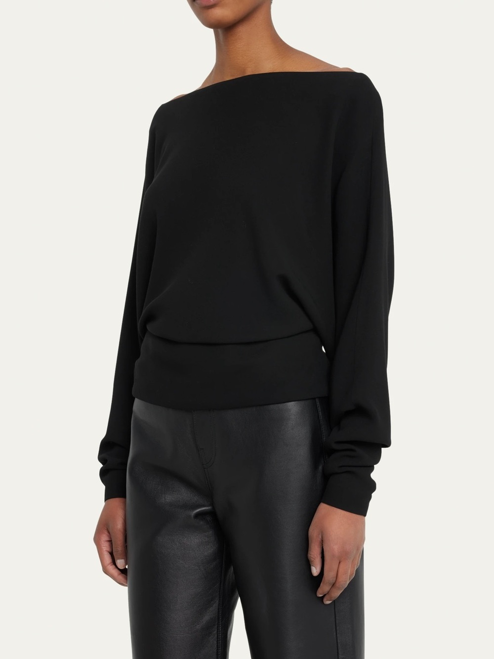 KHAITE Juno Off-Shoulder Top black Long sleeve shirt
